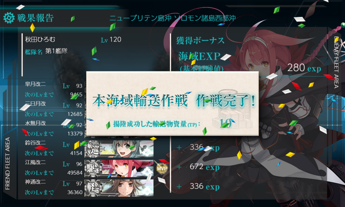 よど On Twitter E5 2甲輸送ゲージ 大破撤退が頻発したりして苦戦するなか 神通ちゃんが黙々とボスを倒してくれて 22戦かけて攻略完了 有明もヘレナも手に入れたので こんな所にいられるか 俺は部屋に戻るぞ フラグ ということで次はe 6 運命のソロモン