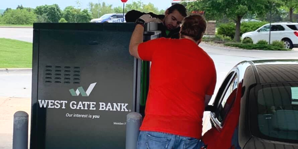 WestGateBank's tweet photo. Have you tried out our Green Machine yet? This innovative Interactive Teller Machine (ITM) has the capability to offer the same services as you receive in the drive thru, but in a virtual environment! Come try for yourself! #WestGateBank #GreenMachine #WGB https://t.co/dgBq7Jx7CC
