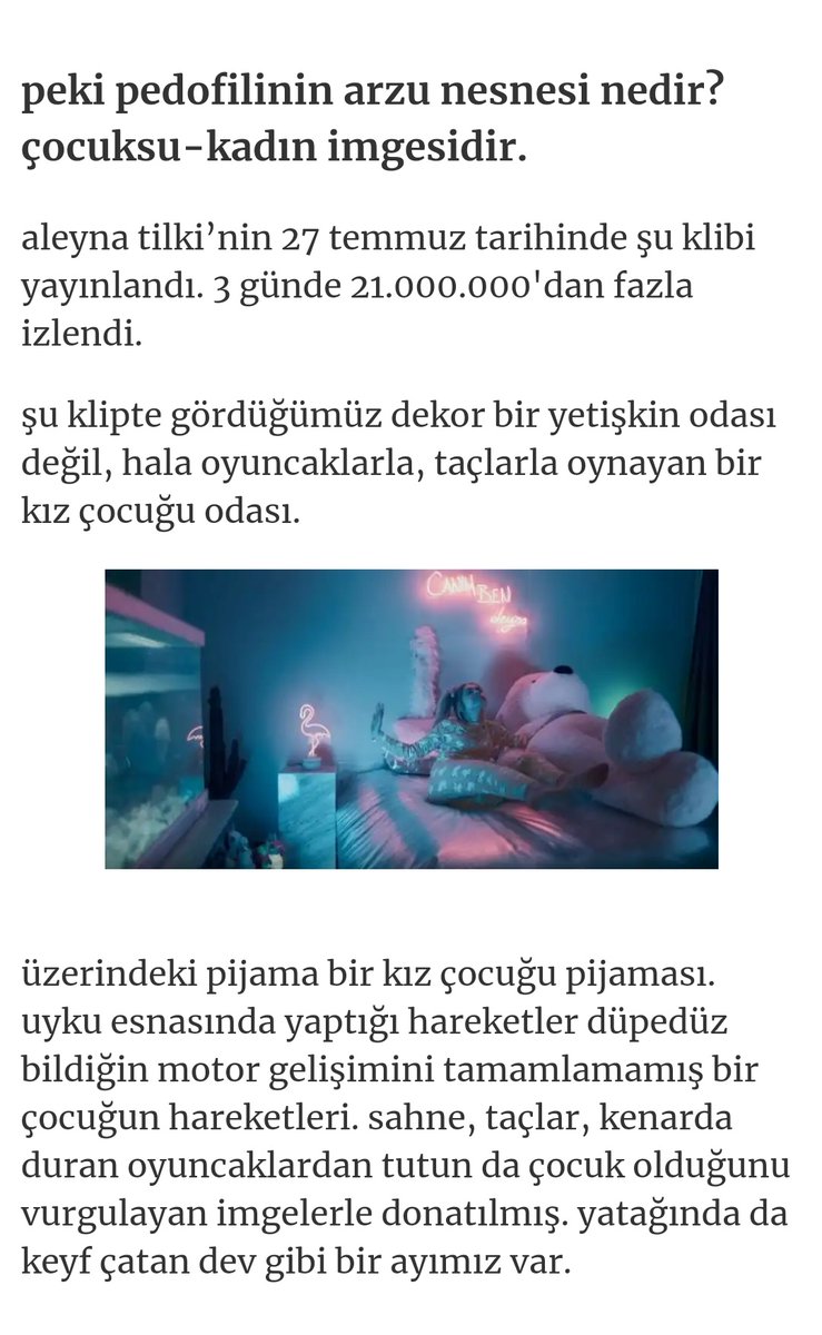 sevguler's tweet photo. @tubaunal85 Aleyna Tilki, Aklım gizli mesaj vermeye yetmez diyor ama her klibi ayrı rezalet bu pisliği ülkemizde yaymak isteyenlere aracı oluyor..
Dünya da olduğu gibi ülkemizde de subliminal mesajlar içeren her türlü faaliyetin kanun yolu ile durdurulmasını istiyoruz..
#Wayfairs
#Pedofili https://t.co/D6Yo8fxMfo