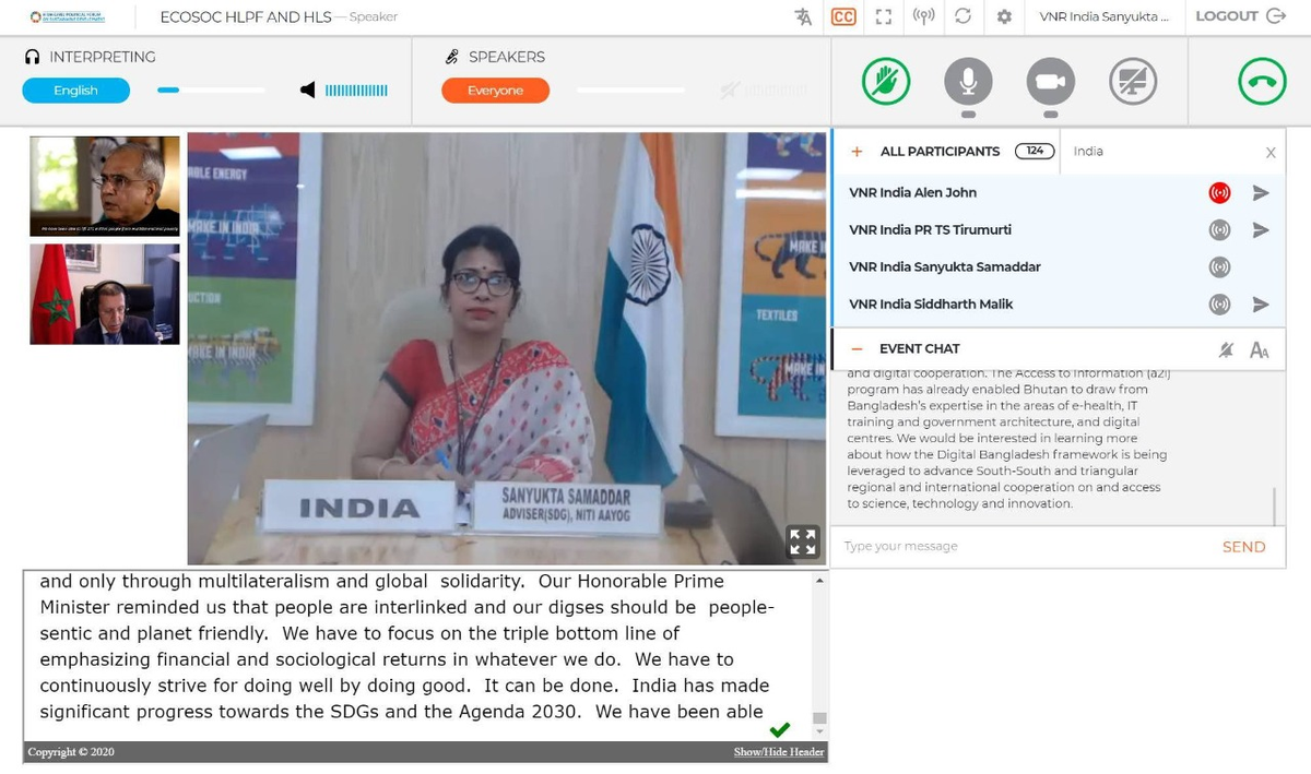 NITIAayog's tweet photo. The Indian delegation led by #NITIAayog VC @RajivKumar1 presented India’s 2nd Voluntary National Review along with 46 member States at the @UN’s foremost international platform for follow-up and review of progress on #SDGs. #HLPF2020 #IndiaVNR2020 https://t.co/5OhHgTUHMG