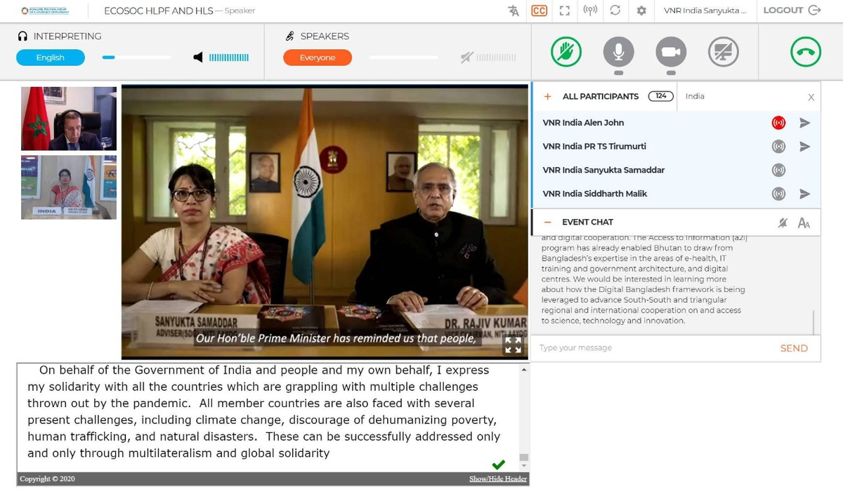 NITIAayog's tweet photo. The Indian delegation led by #NITIAayog VC @RajivKumar1 presented India’s 2nd Voluntary National Review along with 46 member States at the @UN’s foremost international platform for follow-up and review of progress on #SDGs. #HLPF2020 #IndiaVNR2020 https://t.co/5OhHgTUHMG