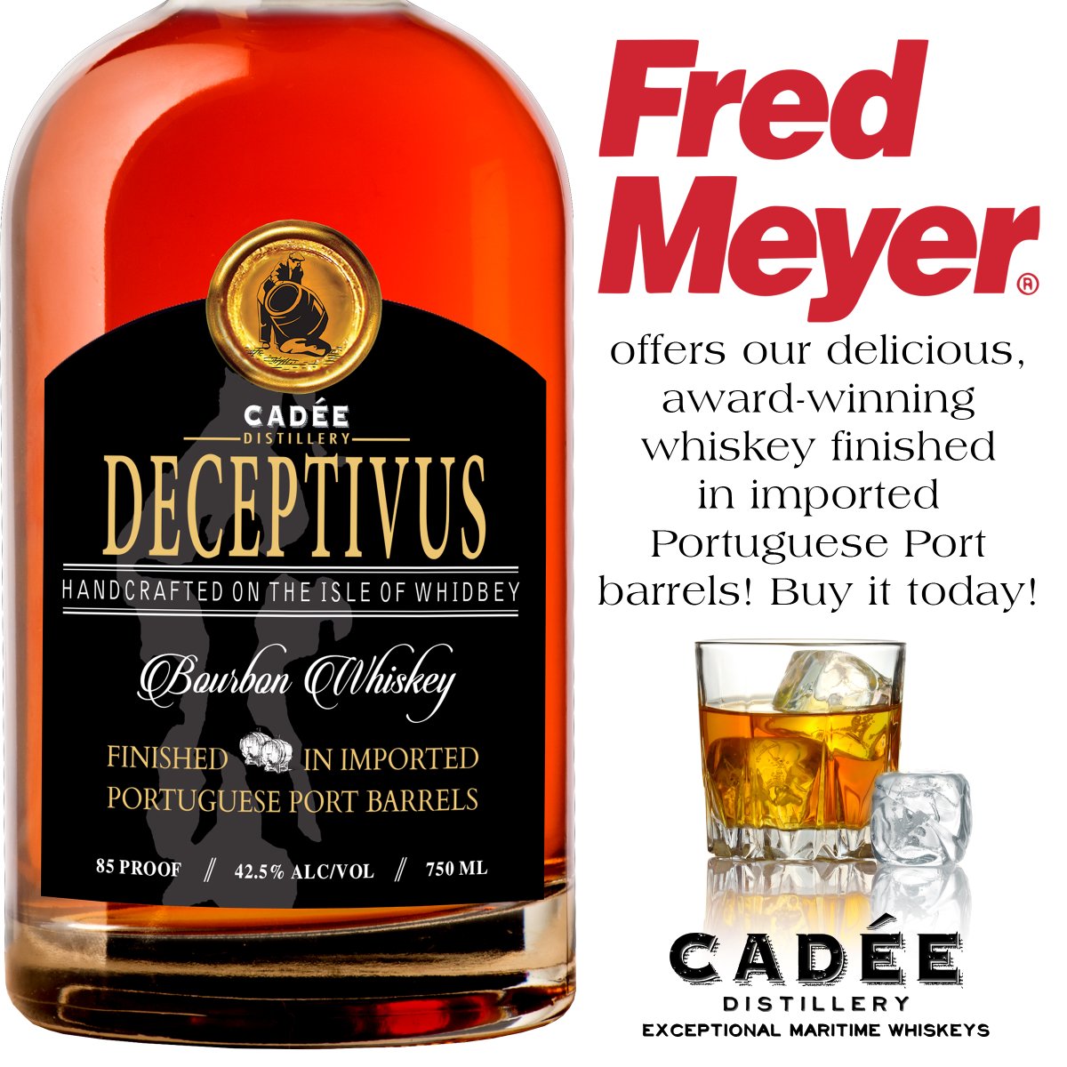 cadeedistillery's tweet photo. If you are looking for something unique, yet classic, try our Deceptivus Bourbon, finished in imported Portuguese port barrels.  Delicious yin and yang in a bottle! Available at Fred Meyer Stores in Washington.  Cheers!  #cadeedistillery #fredmeyer #deceptivus https://t.co/TykjlOLZqr