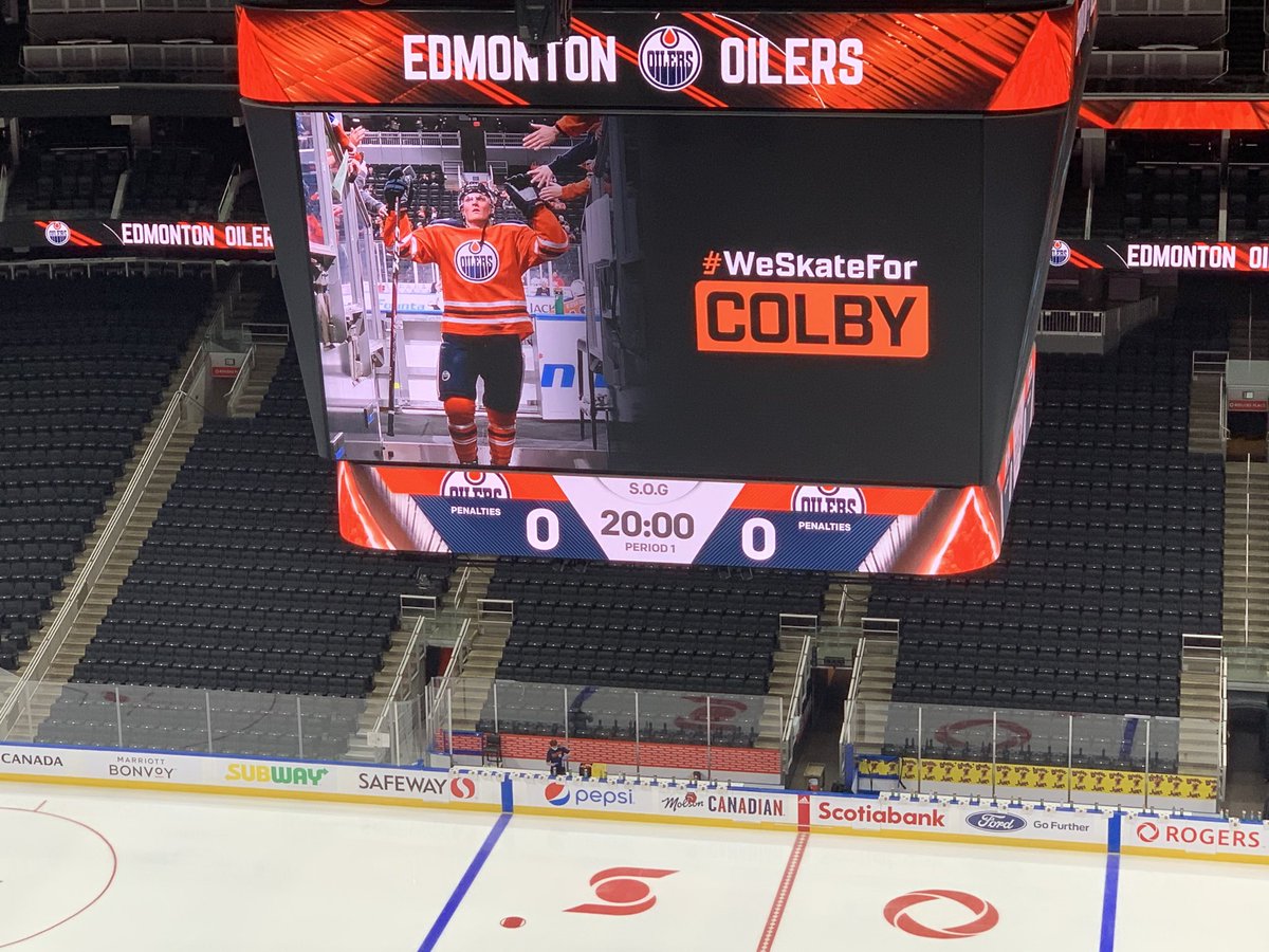 Oilers honouring the late Colby Cave at day one of training camp.