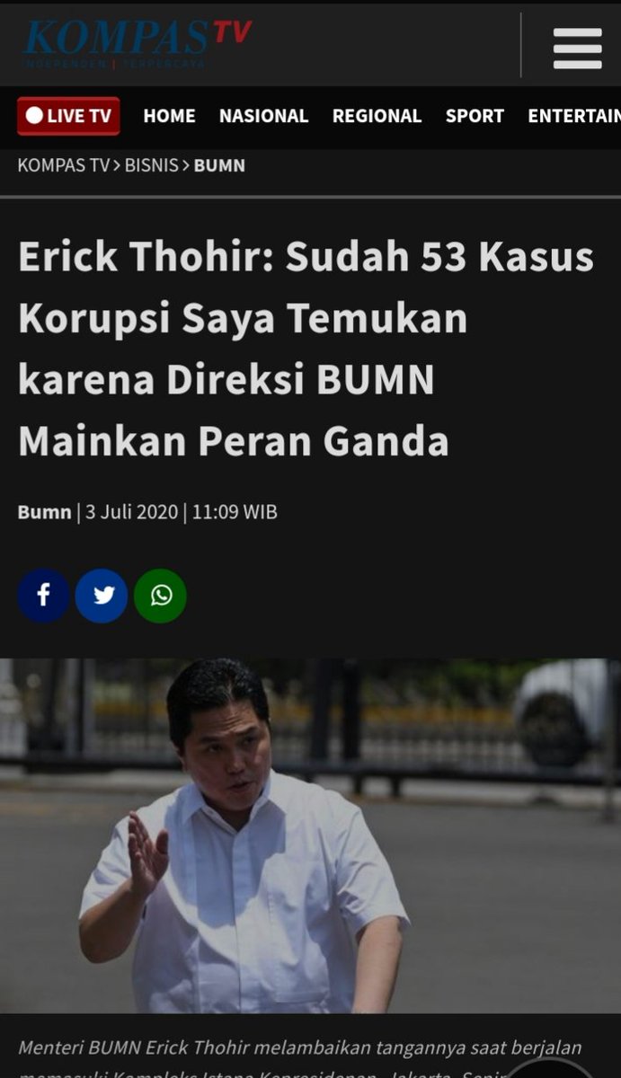 Rembus_r's tweet photo. Setelah ganti logo yang di publikasikan selanjutnya dengan berita 53 kasus korupsi di BUMN pak @jokowi.

#ErickOut 
#JagaJokowi https://t.co/JStY7qcPLH
