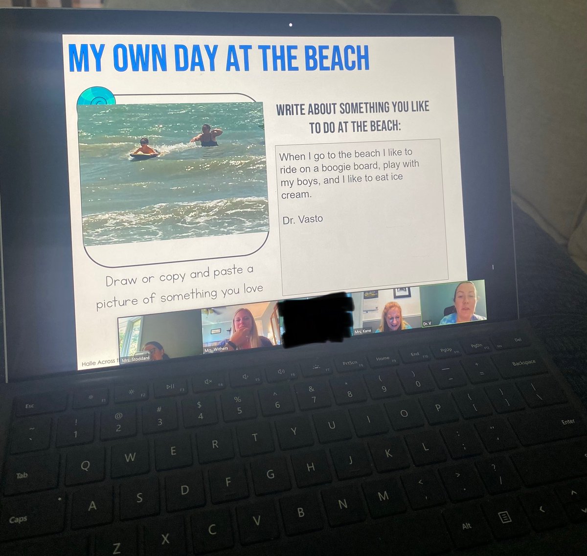 MrsWithersMPE's tweet photo. Having fun during remote learning reading and writing about the beach! https://t.co/3jXrt9aHHl