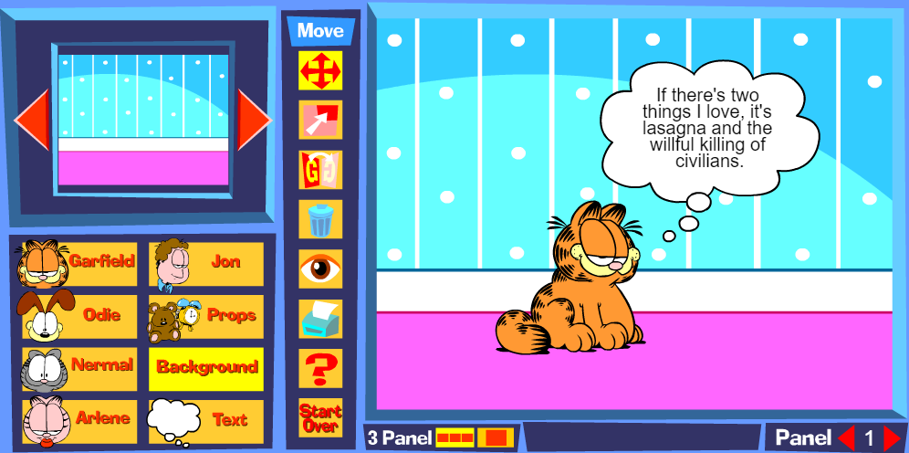ViolateGeneva's tweet photo. You can turn Garfield into a war criminal in Garfield's Comic Creator. https://t.co/qQfayq2PzV