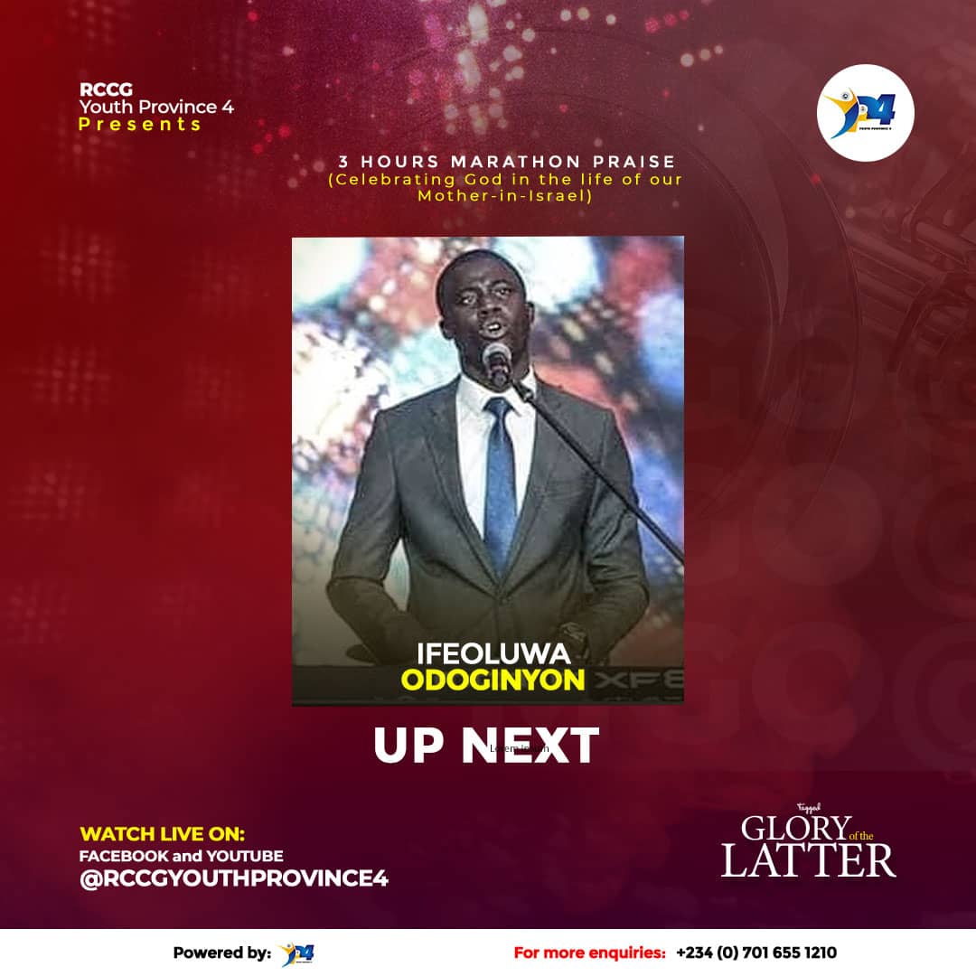 RCCGYP04's tweet photo. Watch live as we celebrate God's faithfulness in the life of our Mother-in-Israel @PastorFAAdeboye
https://t.co/Pn6VuHSv2i
#MGO72 #TheGloryOfTheLatter https://t.co/NHFJ9ejqKR