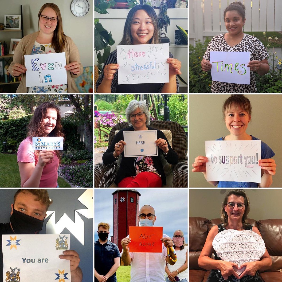 StMarysUC's tweet photo. A friendly reminder from the St. Mary’s University community! Even in these stressful times, St. Mary's University is here to support you! You are not alone. 💙 #stmu #stmucommunity #inthistogether https://t.co/VObKweuEoC