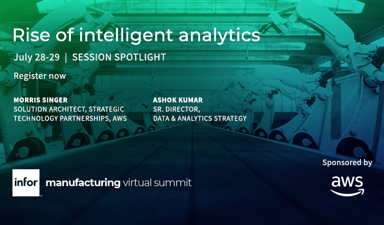 InforMfg's tweet photo. Hear from two of the world’s largest high-tech manufacturers on the market trends driving intelligent #analytics and how these solutions can be built and deployed. https://t.co/r9CzJyDTmi
#InforMFG #AWS https://t.co/TzzZ0VGEcw