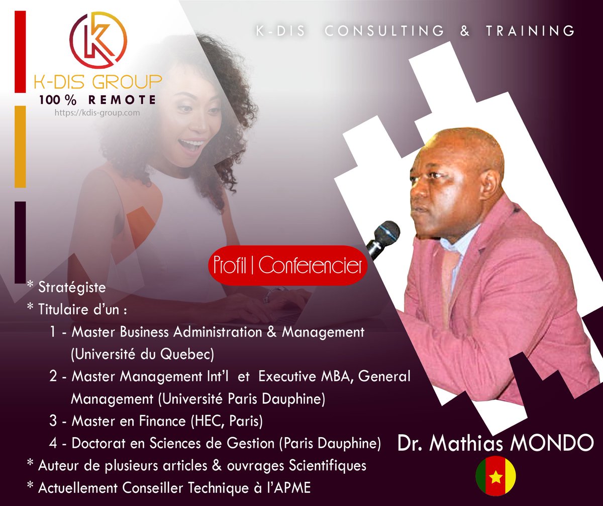 KDIS_GROUP's tweet photo. #KDIS_CONSULTING_TRAINING #E_CONFERENCE
Hey K-Dis Friends ! 😊
Notre E-Conference est pour ce #mardi avec le Dr Mathias MONDO dès 🕔 17h.
Sa #minibio est disponible.💃🏿
Bonne lecture !😉
Lien d’inscription à la conférence ici https://t.co/PCCESx2l6D
Bon début de semaine ! 😁 https://t.co/mwdBaWNcwE