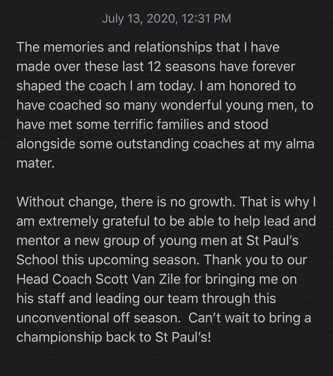 CoachCurreri's tweet photo. The next chapter: St Paul’s Football! @CoachVanZile @StPaulsFB https://t.co/20z9TghExi