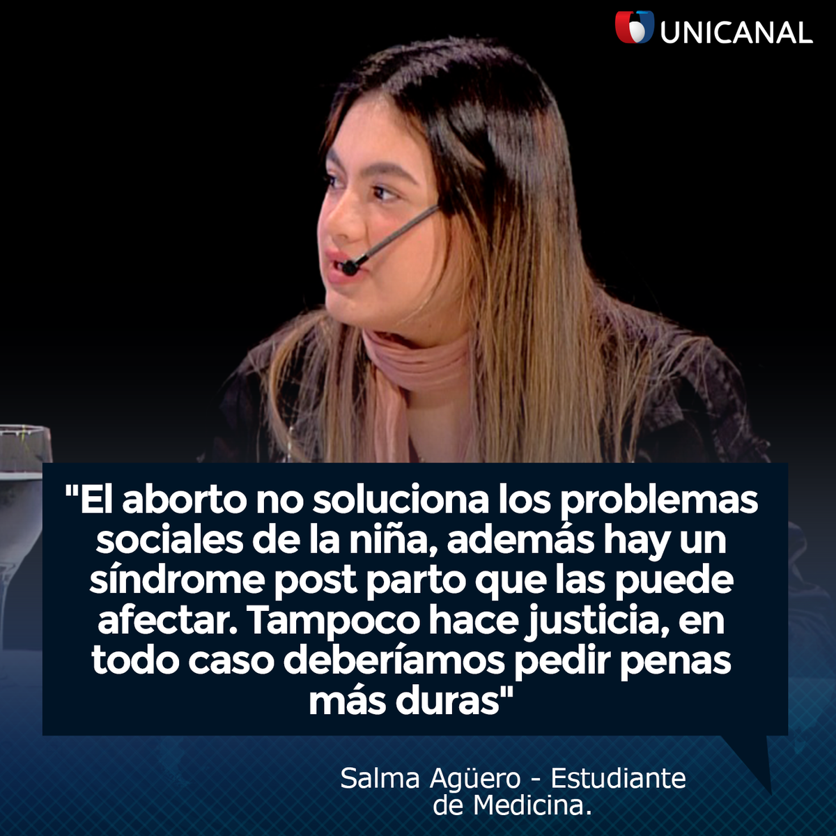 Unicanal's tweet photo. 💻 #EsTendencia | 

Salma Agüero, estudiante de Medicina, fue invitada al programa @DebatePy en donde habló del aborto y la vida humana.

"Matar al bebé para que ella siga siendo niña es un error"

#ElGranDebatePy | #Unicanal https://t.co/40NorSEdbu