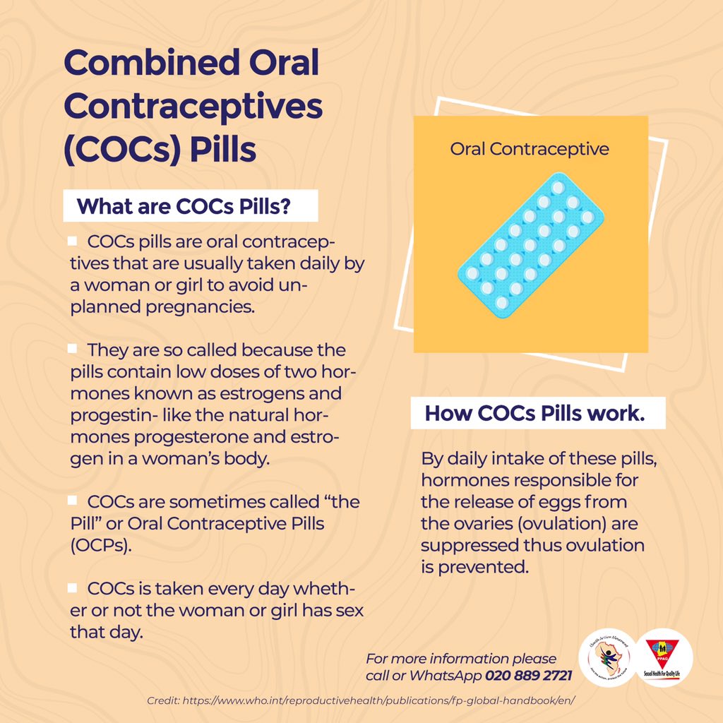 PPAGGhana's tweet image. We come your way this week with #knowYourFPMethods information sharing and education with focus on the combined oral contraceptives (COCs) pills otherwise known as “the Pill”. 

For more information, please call or WhatsApp the contact 0208892721 

#SexualHealth4QualityLife