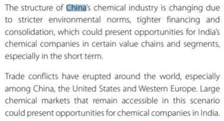 Tata Chemicals says China's stricture environmental norms present opportunities for India's chemical companies.