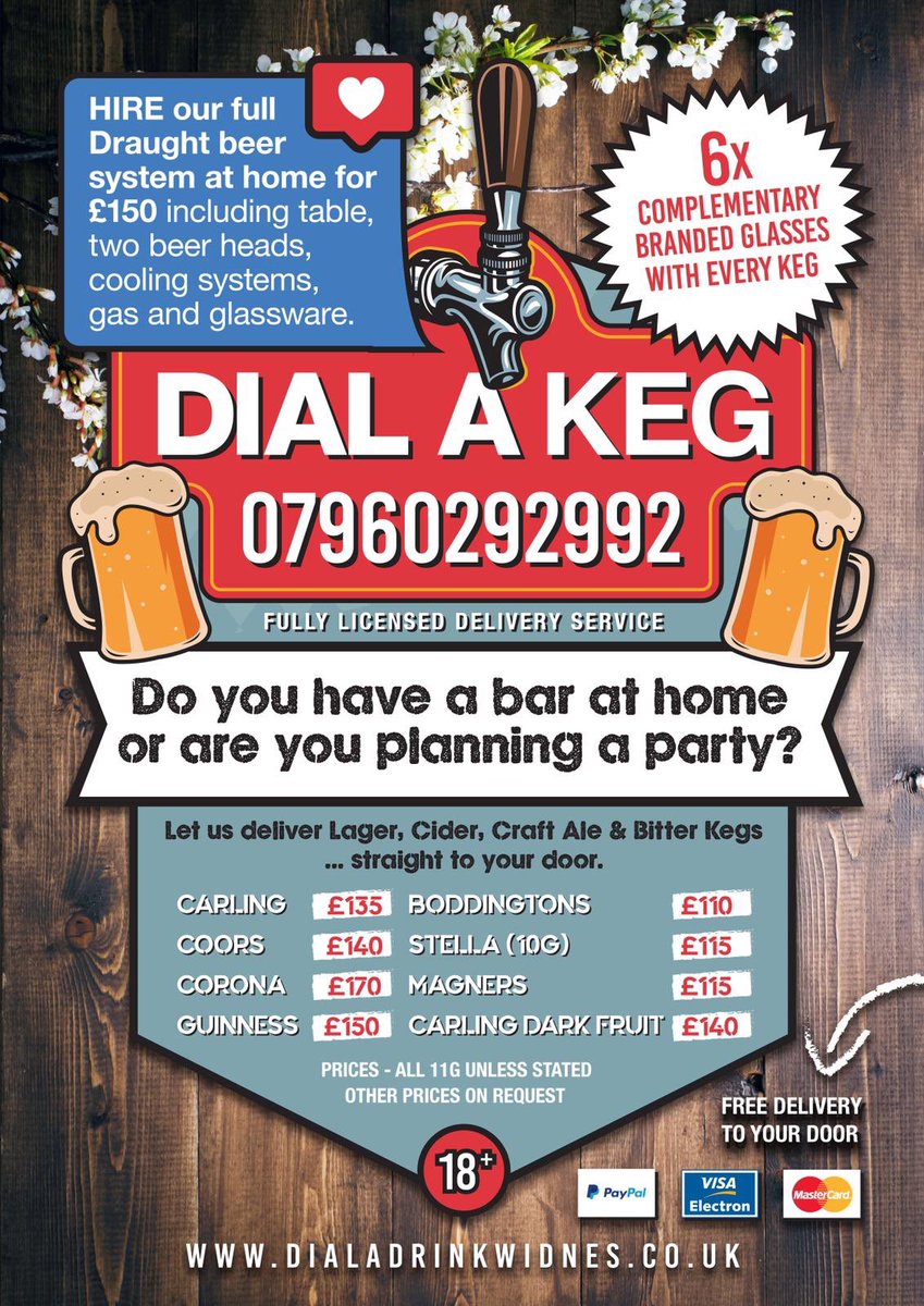 dialadrinkwid's tweet photo. Do you have your own bar at home or are you having a party? Dial a keg can supply barrels of lager, bitter or cider straight to your door! #dialakeg #dialadrinkwidnes #widnes #runcorn # sthelens #warrington https://t.co/oHiJdiVoRq