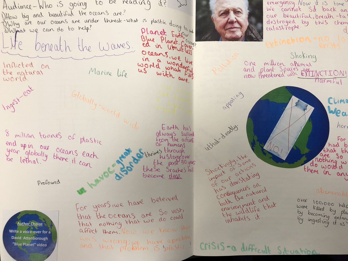 MissBeckyPowell's tweet photo. Year 6 were fascinated with our learning about plastic pollution and wrote an inspired piece about the impact on marine life inspired by David Attenborough. @TheConcentricC offers a real purpose to learning which inspires children to engage with real life issues!🐙🦑🐠🐳🐬 https://t.co/pdvL5tjJo1