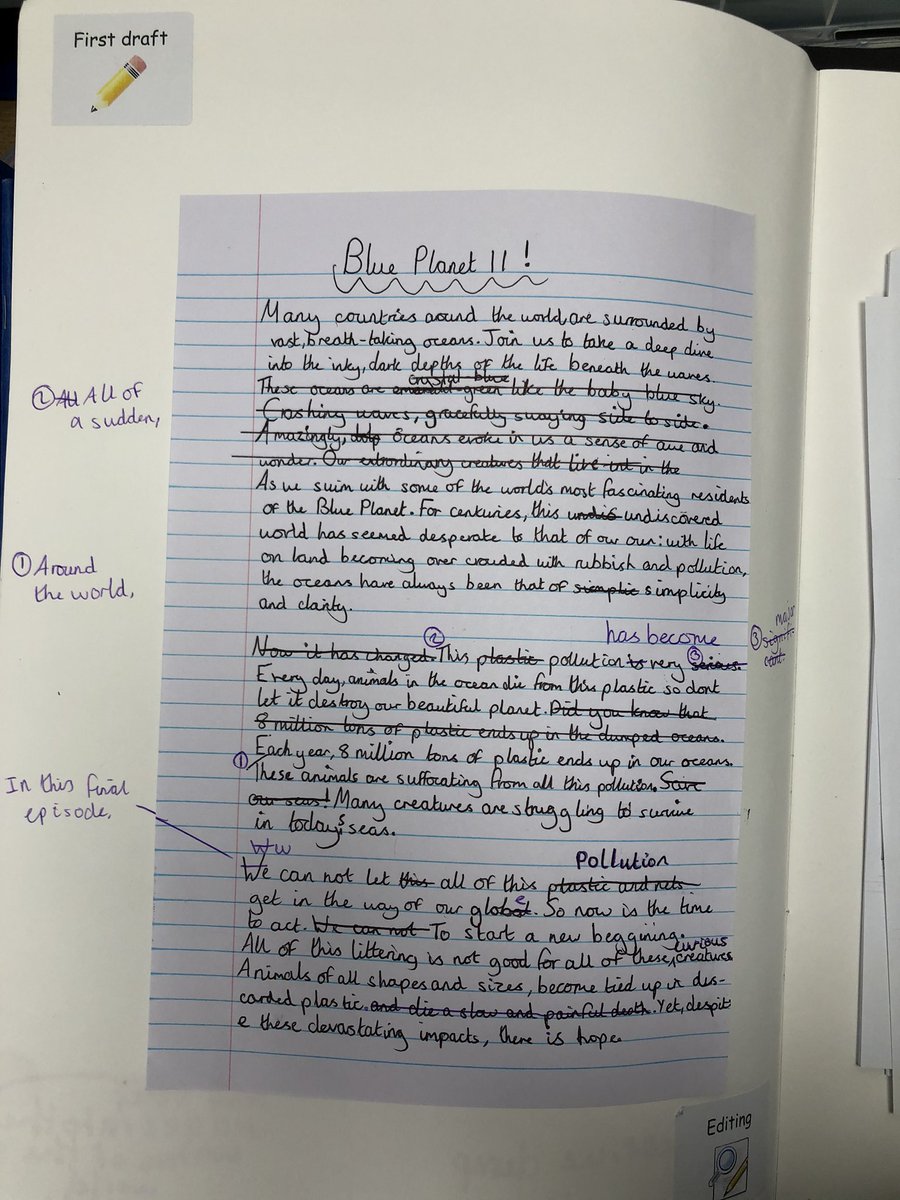 MissBeckyPowell's tweet photo. Year 6 were fascinated with our learning about plastic pollution and wrote an inspired piece about the impact on marine life inspired by David Attenborough. @TheConcentricC offers a real purpose to learning which inspires children to engage with real life issues!🐙🦑🐠🐳🐬 https://t.co/pdvL5tjJo1