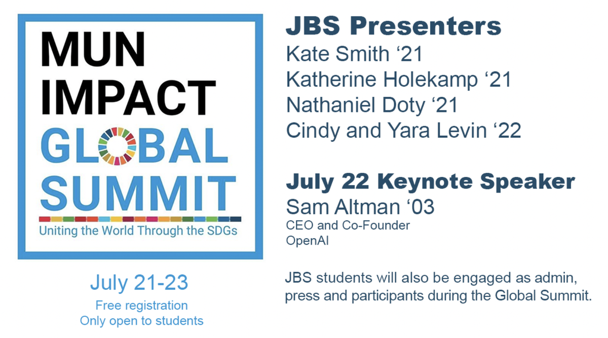 JBSchool's tweet photo. Bravo to our MUN Impact team who organized the first ever MUN Impact Global Summit! This three day event will feature workshops led by students, educators, thought leaders, diplomats and UN officials. #jbsstudents #jbsalums #jbsparents #jbsmun https://t.co/jaHdZA50ri https://t.co/h8dhk50ppL