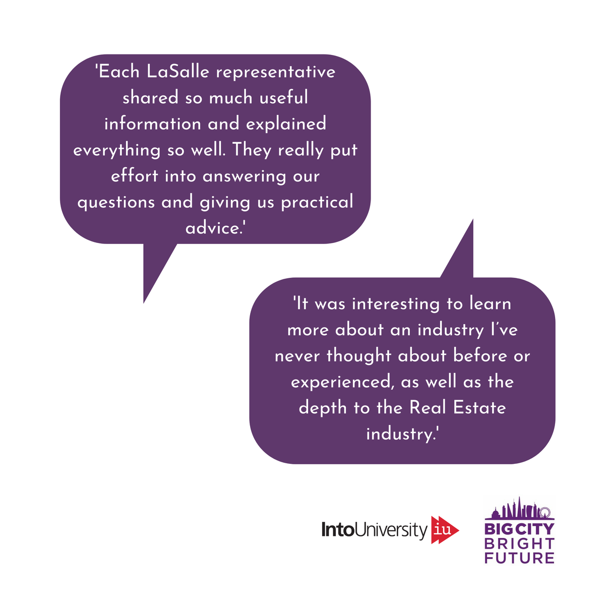 IntoUniversity's tweet photo. Thank you @LaSalleIM for helping us to inspire young people through your fantastic session for our online Big City Bright Future internship yesterday! See below for some wonderful student feedback 👇 #BCBF2020 https://t.co/birVBHO7IW