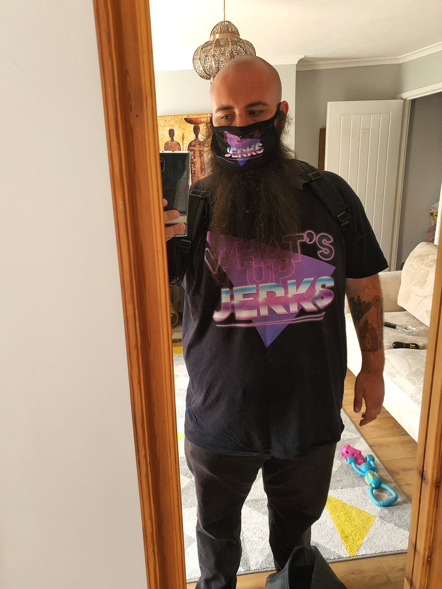 SOTSWebsite's tweet image. Maybe the matching @HDTGM t-shirt and mask is a bit overkill. #facemasks #howdidthisgetmade @paulscheer @MsJuneDiane