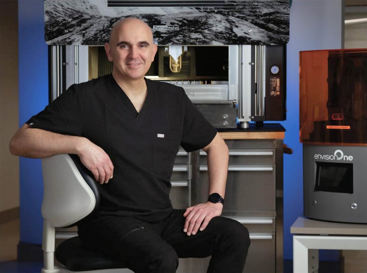 EnvisionTEC's tweet photo. #EnvisionTEC would like to congratulate Dr. Rami Jandali for being named one of the #TopDentists in the #Detroit area by #HourMagazine. Seen proudly here with his #EnvisionOne #3Dprinter, Dr. Jadali is profiled in the magazine article (see page 59) here: https://t.co/xeeSuJ4kLp https://t.co/lTvCId9OEX