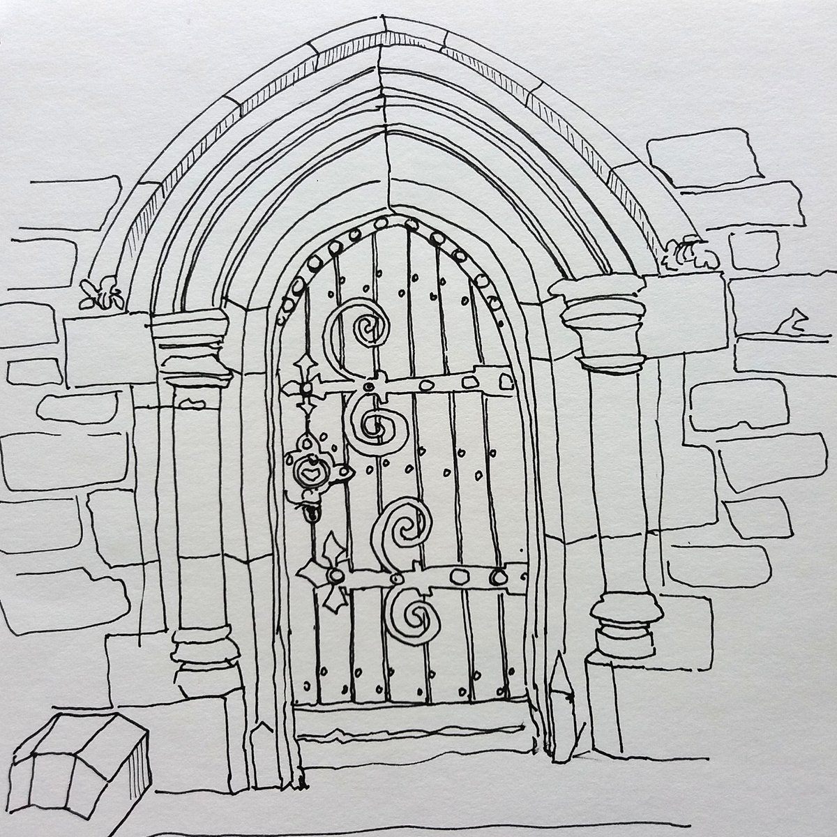 St James Church, Tunbridge Wells. I love all the iron work on these old church doors.  Day 66/100 #the100dayproject #100daysoflinedrawing

#tunbridgewells #linedrawing #nopencil #pendrawing #penandink #adrawingaday #drawingfromlife #drawingfromobservation  #dailydrawing