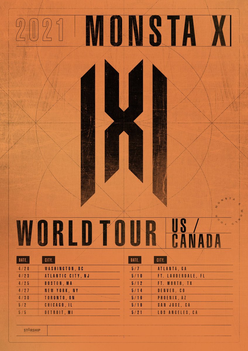 [#MONSTA_X]
2021 #MONSTAX
WORLD TOUR : U.S. / CANADA
새로운 일정 안내

#몬스타엑스