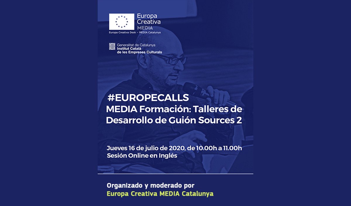 OficinaMEDIAEs's tweet photo. ¡Apúntate!
¡Este jueves 16 de julio de 2020 de 10.00h a 11.00h!
Jornada online sobre los talleres de desarrollo de #guion de #Sources2 (organizada por @ECDMEDIACat).
Más información y enlace a inscripciones > https://t.co/tcX00A8q4k https://t.co/BMZCPQ8Opg