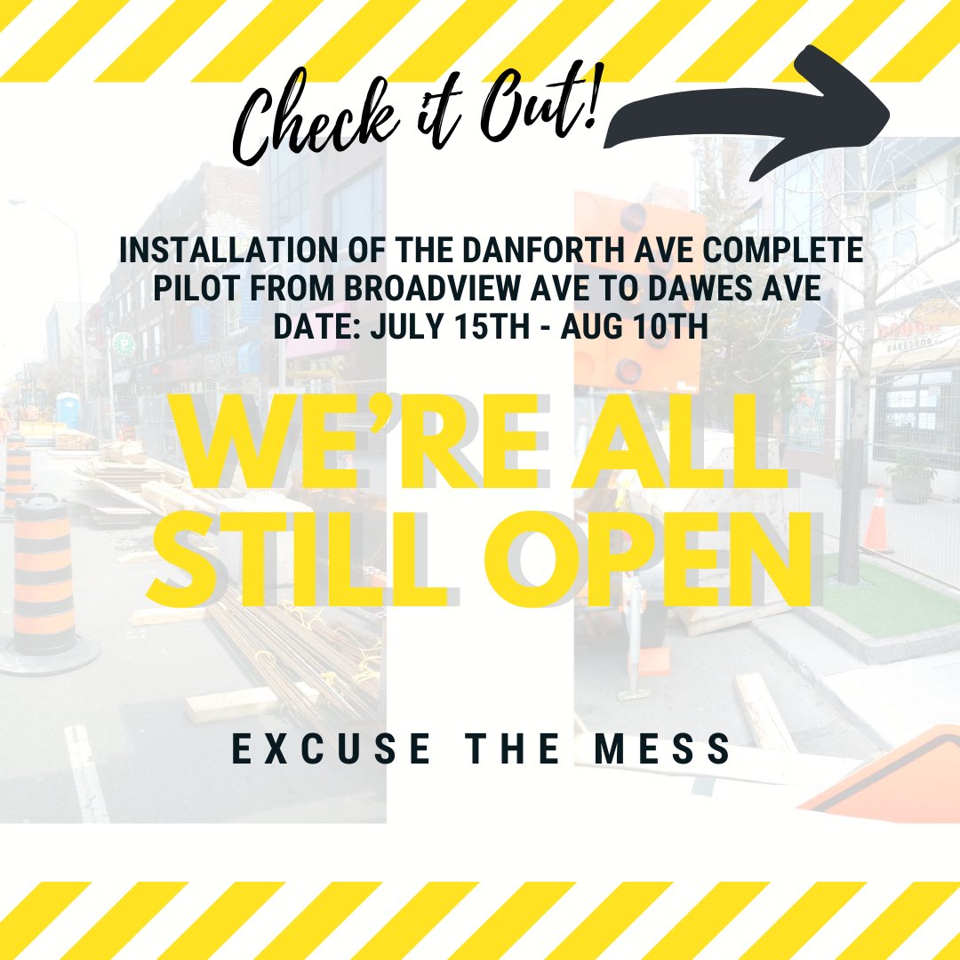 BroadviewDanBIA's tweet photo. Installation of the Danforth Complete Street Pilot
🚗 🚲 🍷 🏃♀️ 🐕 🚙 🚲 🍹 🍽 🏃 🚲 🥡 🚗 🚲
The @cityoftoronto will install a new complete street pilot on #DanforthAvenue from #BroadviewAvenue to #DawesRoad starting end of July
#destinationdanforth #onthedanforth #Toronto https://t.co/q8ubRvAKbi