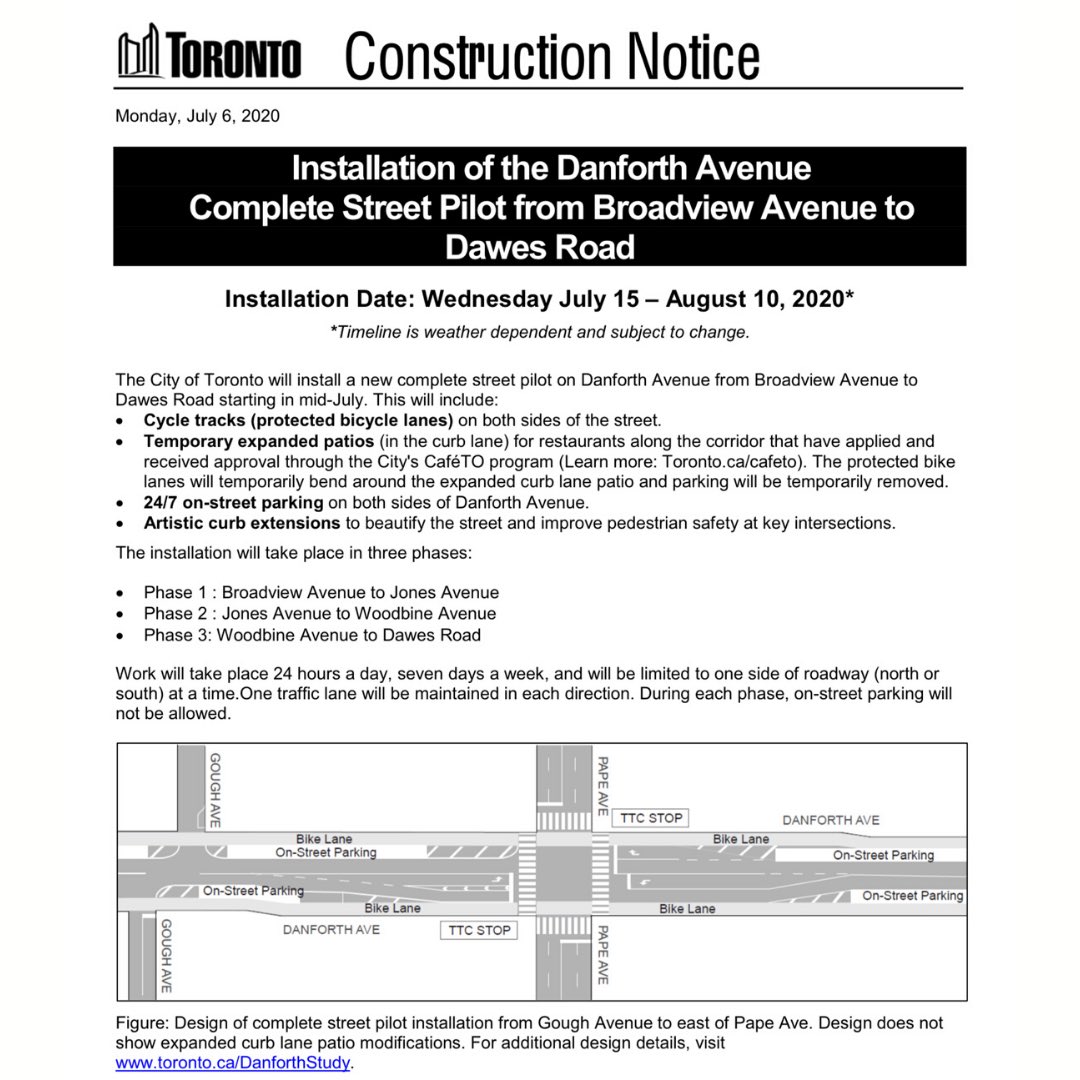 BroadviewDanBIA's tweet photo. Installation of the Danforth Complete Street Pilot
🚗 🚲 🍷 🏃♀️ 🐕 🚙 🚲 🍹 🍽 🏃 🚲 🥡 🚗 🚲
The @cityoftoronto will install a new complete street pilot on #DanforthAvenue from #BroadviewAvenue to #DawesRoad starting end of July
#destinationdanforth #onthedanforth #Toronto https://t.co/q8ubRvAKbi