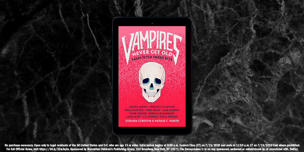 FierceReads's tweet photo. If you love a good vampire story you’ll DEFINITELY want to get your hands on #VampiresNeverGetOld, edited by @zlikeinzorro &amp; @nataliecparker!

Follow+RT to enter to win a digital ARC! (US only, ends 7/19. Full rules: https://t.co/8xxRKRdSIW) #sweepstakes https://t.co/2UAcp6PW9j