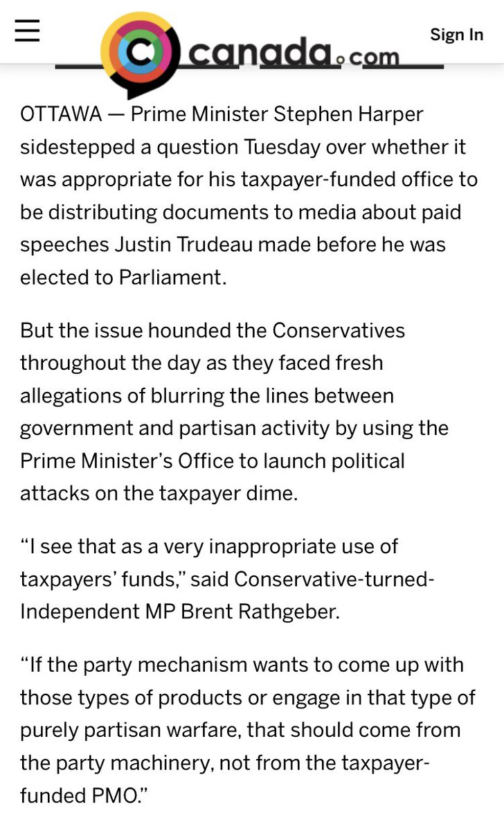 3. But there was something familiar about it all. Then I remembered a story from 2013 that didn’t get much media attention. Too many other dirty Harper political dealings, I guess. Harper’s PMO supplied secret intel to news outlets re Trudeau’s paid speaking engagements.  #cdnpoli