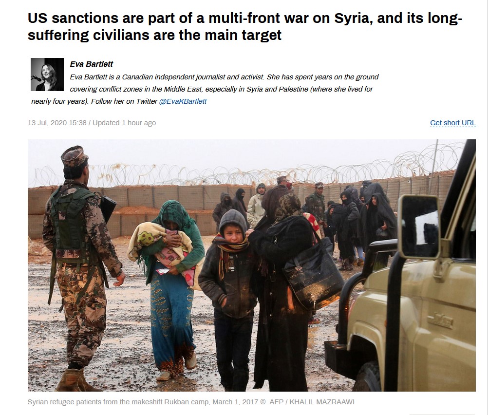 EvaKBartlett's tweet photo. My article on the US fake concern for Syrian civilians while pushing resolution for terrorist-dominated corridor to remain open, and while collectively punishing Syrians under draconian and deadly sanctions.
https://t.co/HqUfvc7iYa https://t.co/053d7nwxUw