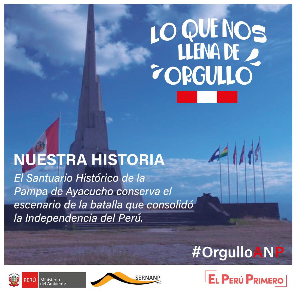 SERNANP's tweet photo. 💚 #OrgulloANP es nuestro Santuario Histórico de la Pampa de Ayacucho, escenario de la batalla que selló la independencia de los pueblos americanos, y en la que se erigió el obelisco de 44 metros de altura, que representa los años de lucha desde 1780.
#FiestasPatrias 🇵🇪 https://t.co/Qe4cXOfg3W