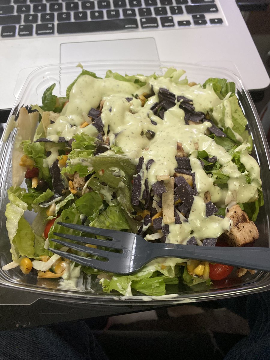 Definingthenorm's tweet image. At my desk about to kill this Cobb salad from Chick-fil-a. I don’t think I’m breathing 🤣