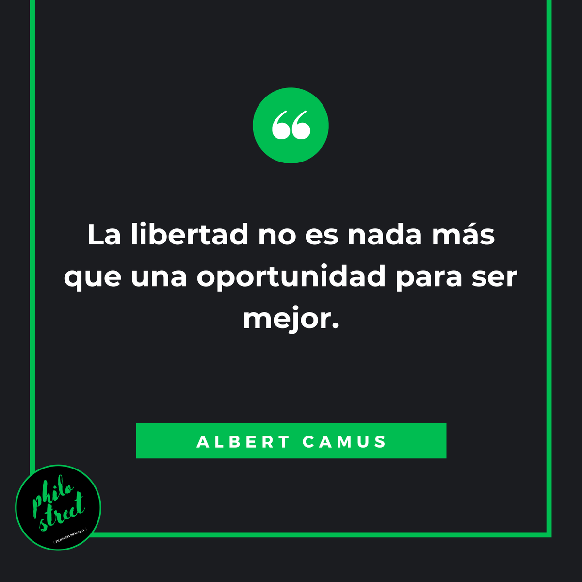 philosophystret's tweet photo. La libertad no es nada más que una oportunidad para ser mejor.
Albert camus
#philosophystreetquotes #quotes #Filosofia #citasfilosoficas #albertcamus https://t.co/Lm72L4Xpko