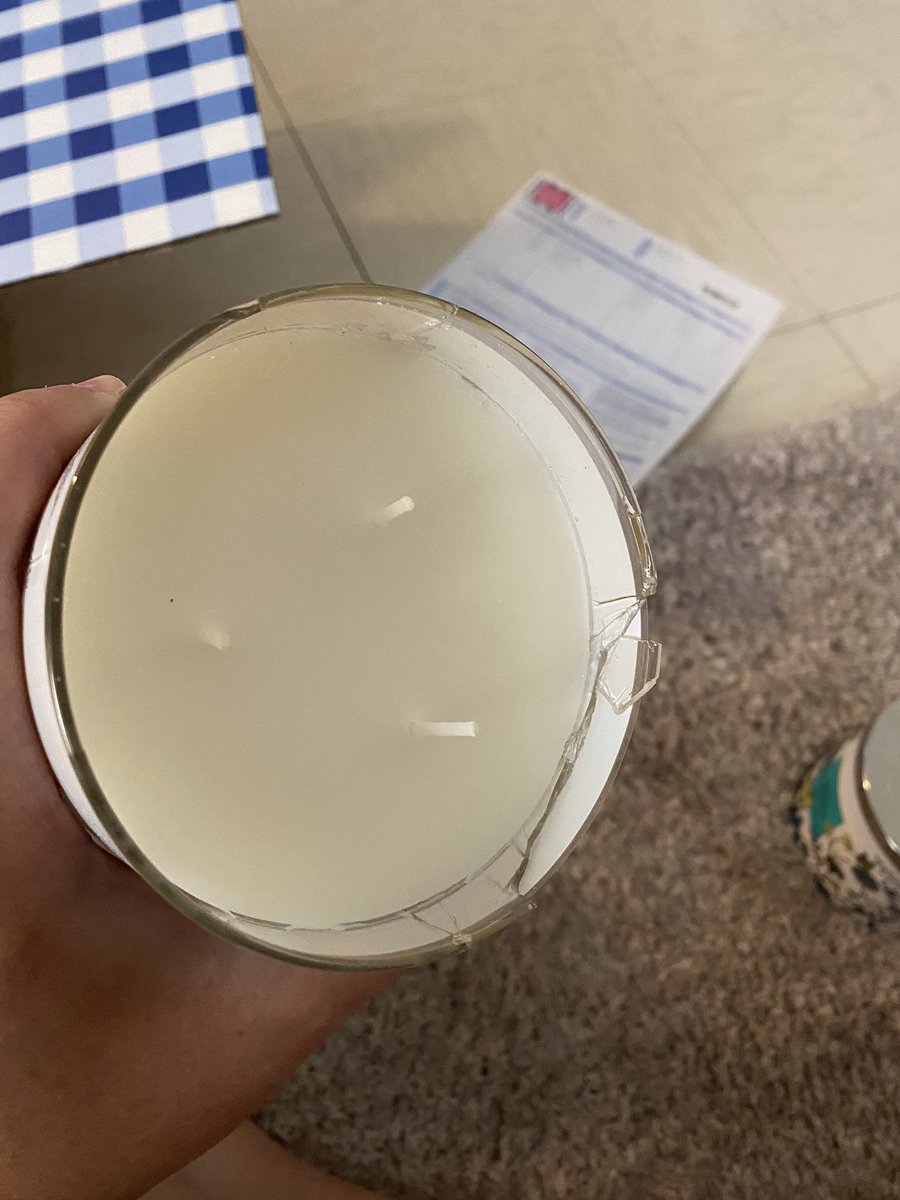 EMarieC1's tweet photo. Really @bathbodyworks ?? Love opening my candles and having glass shards fly at me https://t.co/3qJyXwdEMj