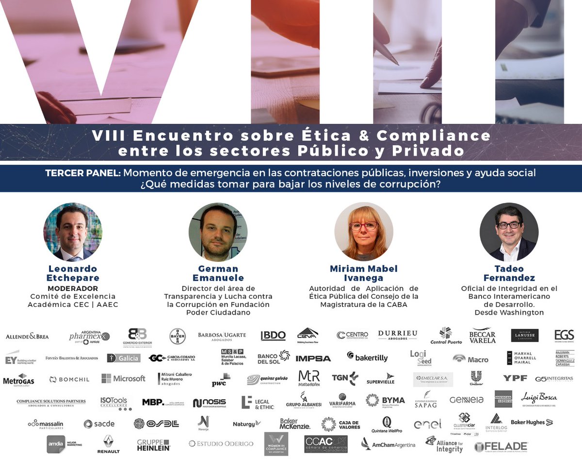 AAECOMPLIANCE's tweet photo. ¿Ya te inscribiste en el VIII Encuentro de Ética y Compliance entre las sectores Público y Privado de la #AAEC?

El próximo miércoles 22/7 a las 9hs ¡reservá la fecha!

¡Te vamos adelantando uno de los paneles! https://t.co/PHnl1wNvUB