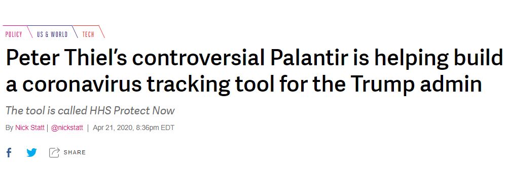 14/. Palantir is building the "Protect Now"  #COVID digital platform for the US Dept of Health as well as one for the NHS.Palantir are reportedly only charging the UK govt £1 for the work which begs the question: "What are they getting out of it?"The answer, no doubt, is data.