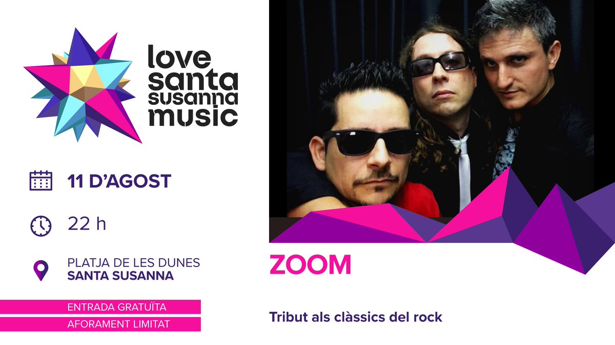 🎸 I seguint amb el Dia Mundial del Rock, us presentem una nova banda tribut, Zoom. Amb ells farem un recorregut pels grups de rock més consagrats de la història. Preparats per deixar-vos anar la cabellera? 🤘🤘

#lovesantamusic20 #SantaSusanna @SSusannaturisme