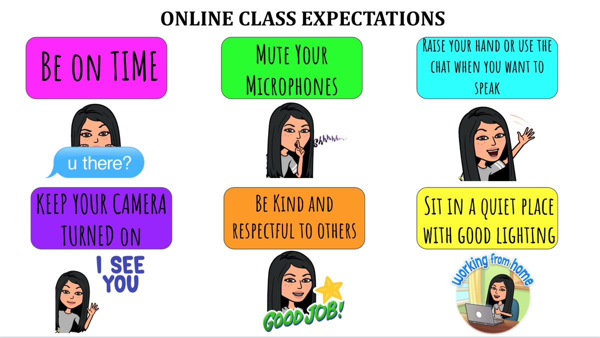 MrsLong_PAS's tweet photo. As week two of summer school begins the bookshelves are filling up and the #googleslides are building! Thanks to my colleagues (@CSBENTO1 @AltmansAllstars) for the Bitmoji Class Expectations inspo! #VirtualLearningSuccess https://t.co/QSERMAbGQZ