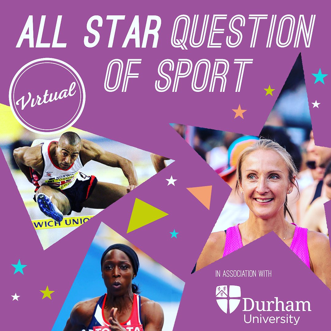 Durham City Run Festival (@durhamcityrun) on Twitter photo Sunday at 6pm! ‘All Stars University Question of Sport' hosted by <a href="/jarrowarrow/">Steve Cram</a> The elite team; <a href="/paulajradcliffe/">Paula Radcliffe</a> <a href="/ColinJackson/">Colin R Jackson</a> World Champion and Jeanette Kwayke, Olympic 100m finalist and BBC Presenter take on the University team in quick fire rounds which are not to be missed! Sunday at 6pm! ‘All Stars University Question of Sport' hosted by <a href="/jarrowarrow/">Steve Cram</a> The elite team; <a href="/paulajradcliffe/">Paula Radcliffe</a> <a href="/ColinJackson/">Colin R Jackson</a> World Champion and Jeanette Kwayke, Olympic 100m finalist and BBC Presenter take on the University team in quick fire rounds which are not to be missed!