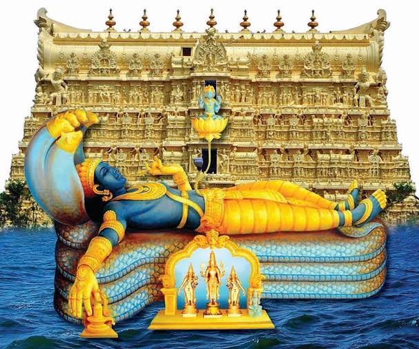 The serpent has 5 hoods facing inwards, signifying contemplation. Lord's right hand is placed over a Shiva Lingam. Sridevi, Goddess of Prosperity & Bhudevi Goddess of Earth, two consorts of Vishnu are by his side. Brahma emerges on a lotus, which emanates from navel of the Lord.