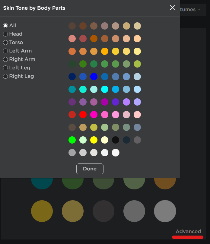 Bloxy News On Twitter There S An Advanced Button Within The Skin Tone Section Of The Avatar Editor That Allows You To Customize Your Avatar With More Colors Unless You Mean You Want - what does the orange dot mean in roblox