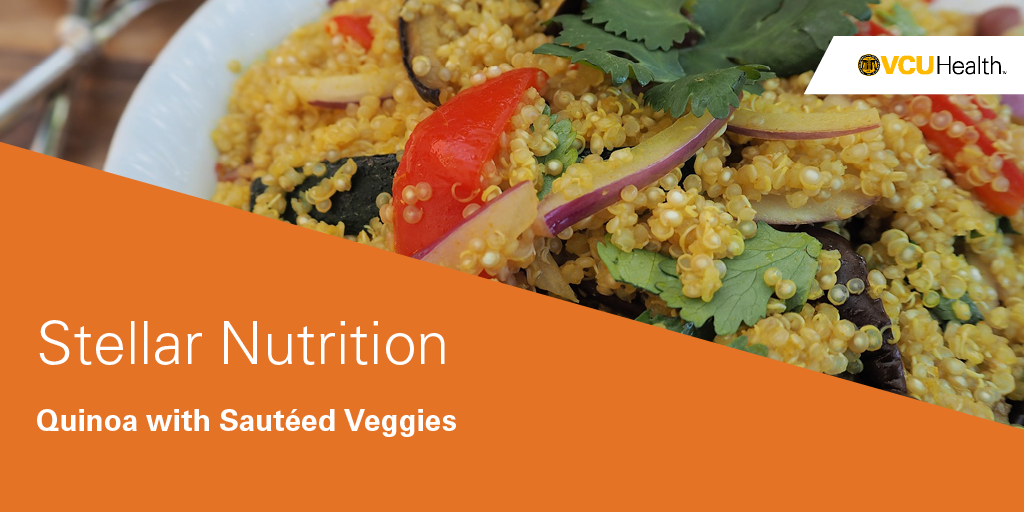 VCUHealth's tweet photo. It’s easier to try new foods when they’re paired with familiar ones. Quinoa is a tasty way to add plant-based protein to your diet. Learn more about plant-based diets during our July 16th Plant-based Diets Facebook LIVE at 12:30 pm. #Recipe: https://t.co/xfsxlI49zr https://t.co/eieKGL73Gn