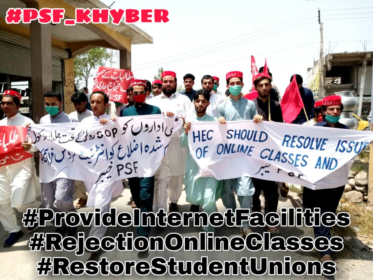 Abdulwahab938's tweet photo. The Pashtun Students Federation, which had opposed online classes from day one, said the new districts lacked internet access.
 PSF is the name of resistance against oppression.
 #ProvideInternetFacilities
 #RejectionOnlineClasses
 #RestoreStudentsUnions 
#PSF_KHYBER https://t.co/5LVfvOFgl9