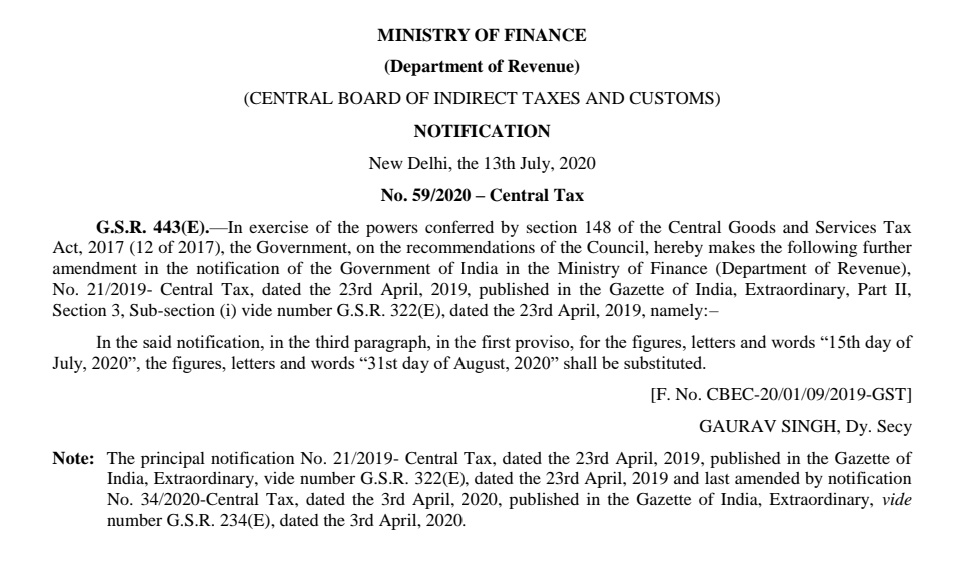 CBIC extends due date of filing GSTR-4 for FY 2019-20 to August 31, 2020 vide Notification No. 59/2020 - Central Tax dated July 13, 2020.

#GST #GSTR4 #CompositionScheme