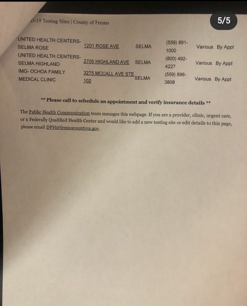 rkrys91's tweet photo. Here are some testing centers in Fresno County that are doing COVID-19 testing. PLEASE continue being safe &amp; wearing your mask. https://t.co/twEWpKlBn1