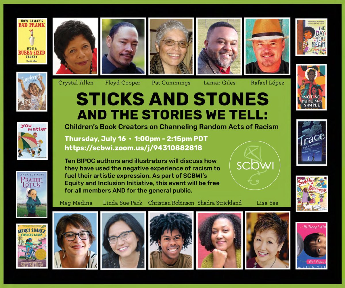 This Thurs, 10 BIPOC book creators will discuss using racism to fuel artistic expression. The event is free to members & the general public, & will stream live on Zoom (link below) & our Facebook (@scbwi) at 1 PM PDT. bit.ly/2Zq5UR9 @TheAuthorsGuild @gaguild @BOOKGUILDDC