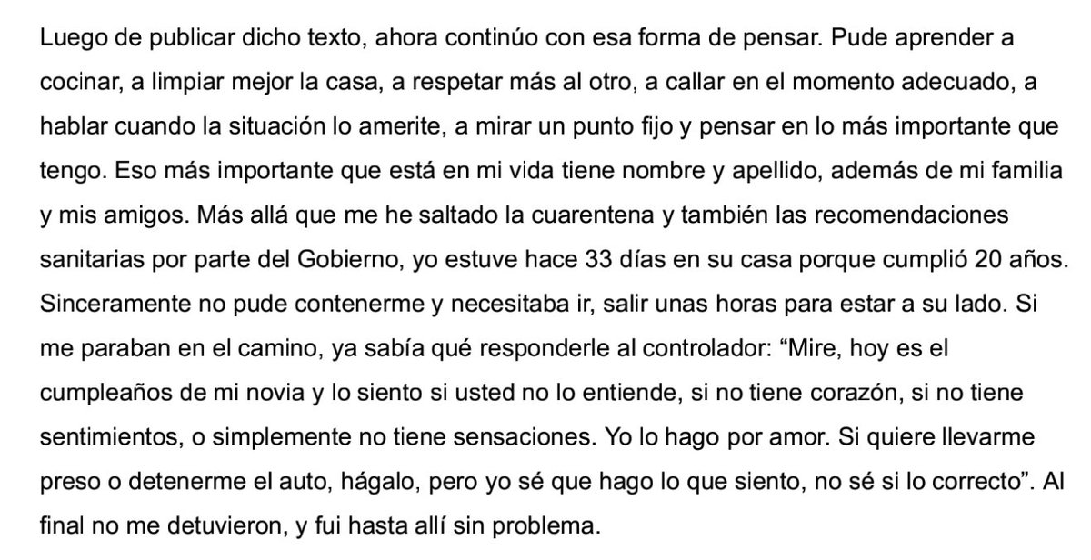 FranDeSimone10's tweet photo. @alferdez Hola, presidente. Buenas noches.
Le escribo por lo siguiente: hace unas semanas escribí este texto para Taller de Expresión, una materia de la UBA.
Me gustaría que lo leas. Disculpe las molestias. Saludos.

(No sé si me merezco una pena, pero si es así, la cumpliré). https://t.co/gGqNYko0J7